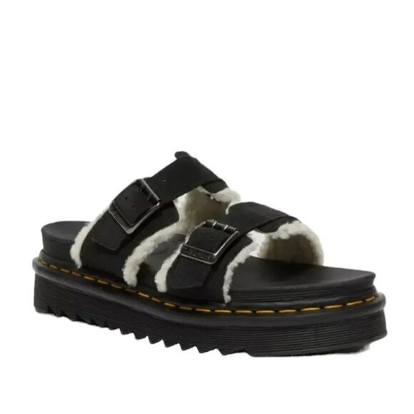 NWT Dr. Martens Myles Suede Faux Fur Lined Buckle Sandal Unisex M 11 W 12 - Picture 1 of 11